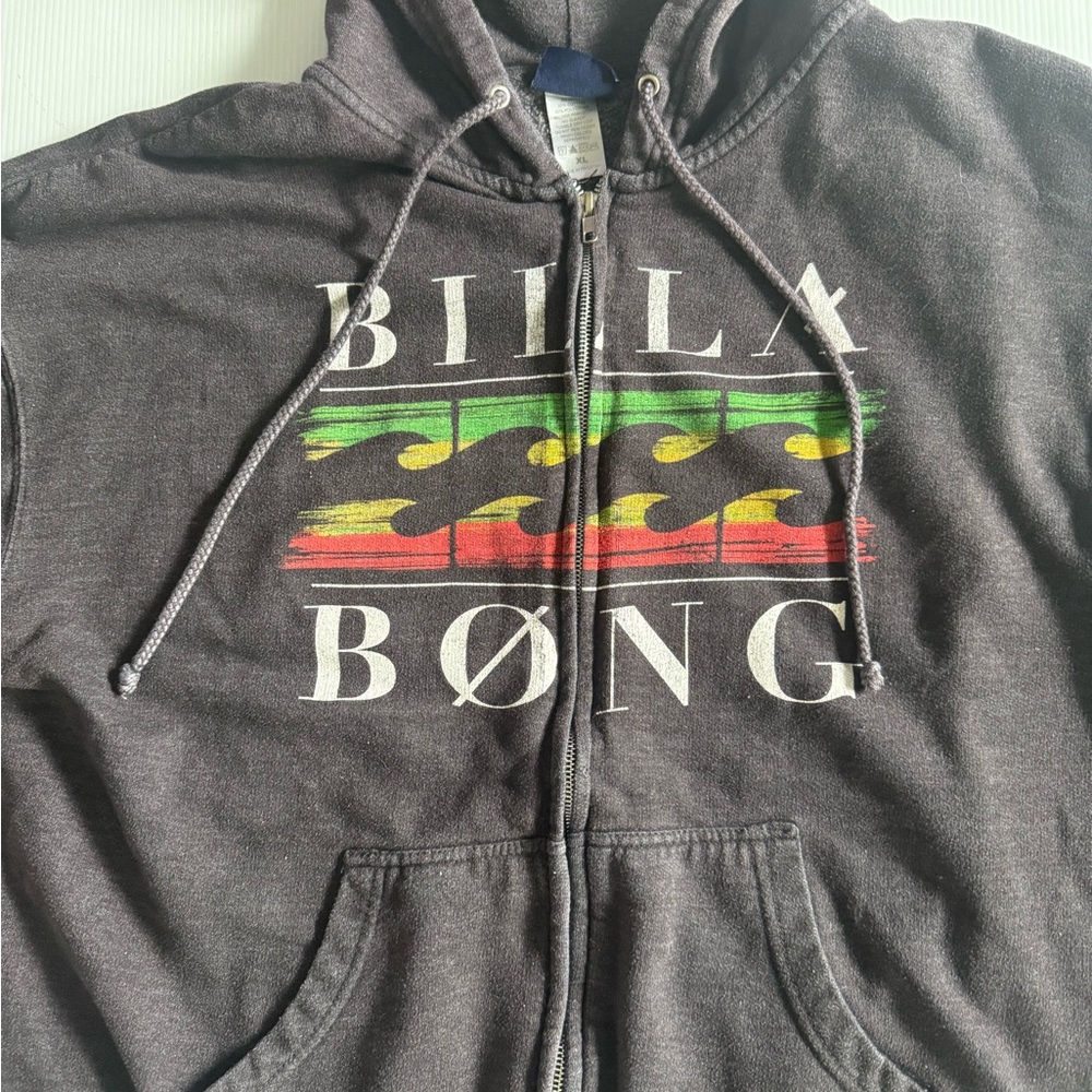Vintage 90s Billabong Hoodie Mens XL Black Surf Skate Grunge Big Logo Pullover - Picture 2 of 11